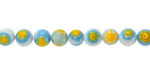 Millefiori Glass White w/ Turquoise & Yellow Flower Round 6mm