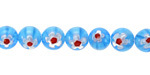 Millefiori Glass Sea Blue w/ White & Red Flower Round 8mm