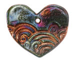 Xaz Raku Flash Swirling Clouds Heart Focal 42-43x36-38mm