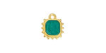 24K Gold (plated) Emerald Pearl Enamel Square Sun Focal 10.5x12.5mm