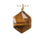 Tiger Eye w/ Gold Finish Faceted Hexagon Wire Wrapped Pendant 20x25mm