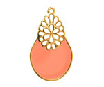 24K Gold (Plated) Coral Enamel Oval w/ Daisy Focal 21x35mm
