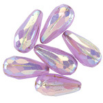 Czech Glass Lavender Opal AB w/ Gold Faceted Melon Teardrop 23x11mm