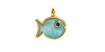 24K Gold (plated) Turquoise Pearl Enamel Fish Pendant 15mm