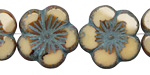 Czech Glass Beige Turquoise Picasso Hibiscus Flower 21mm