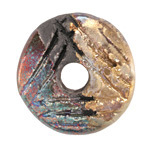 Mykonos Ceramic Iridescent Copper Patina Carved Triangles Donut Focal 40mm