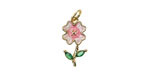 18k Gold (plated) Pink Enamel Blossom w/ Green Crystal Leaves Focal 8x16.5mm