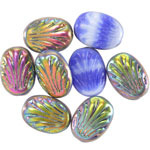 Czech Glass Cobalt Marble w/ Vitrail Fan Oval 17x12mm