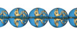 Czech Glass Matte Capri Blue w/ Gold Moon Face 13mm