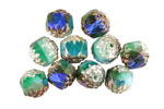 Czech Glass Aquamarine Waters w/ Antique Silver and Metallic Blue Lantern 8mm
