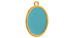 24K Gold (Plated) Aqua Enamel Oval Focal 16x25mm