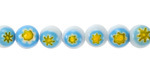 Millefiori Glass White w/ Turquoise & Yellow Flower Round 8mm