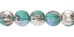 Czech Glass Turquoise AB w/ Silver Faceted Melon Round 10mm