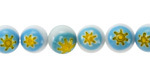 Millefiori Glass White w/ Turquoise & Yellow Flower Round 10mm