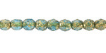Czech Glass Textured Aquamarine w/ Gold Wash Fire Polished Round 6mm