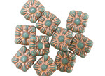Czech Glass Turquoise w/ Copper Square Flower 9mm