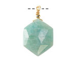 Brazilian Amazonite w/ Gold Finish Faceted Hexagon Wire Wrapped Pendant 20x25mm