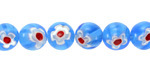Millefiori Glass Sea Blue w/ White & Red Flower Round 10mm
