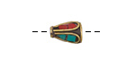 Nepalese Brass Cone Bead w/ Turquoise & Coral Drop Mosaic 12x8mm