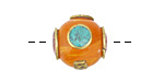 Nepalese Resin Amber & Brass Bead w/ Turquoise & Coral 16x17mm