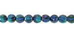 Czech Glass Emerald w/ Iris Luster & Blue Wash Faceted Melon Round 6mm