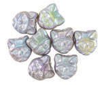 Czech Glass Silver AB Cat Head 12mm