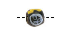 African Glass (Krobo) Black Powder-Cast Hand-Painted Blue & Yellow Round Bead 17mm