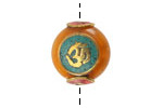 Nepalese Resin Amber & Brass w/ "Om" on a Turquoise Center & Coral Ends Coin Bead 17x19mm