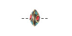 Nepalese Brass w/ Turquoise & Coral Mosaic Saucer Bead 8x12mm