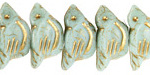 Czech Glass Sweet Mint w/ Gold Wash Bird 11x22mm