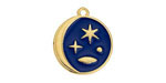 24K Gold (plated) Cobalt Enamel Crescent Moon Celestial Scene Coin Focal 18x20mm