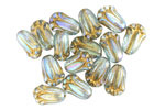 Czech Glass Aquamarine AB w/ Gold Tulip 12x8mm
