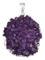 Amethyst Druzy Freeform Pendant Set in Silver (plated) 40-48x52-59mm