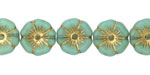 Czech Glass Green Opal w/ Gold Hibiscus Coin 12mm