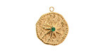 14K Gold (plated) Stainless Steel Star w/ Emerald Crystal Coin Focal 16.5x19mm