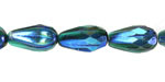 Czech Glass Emerald AB w/ Cobalt Faceted Teardrop 15x8mm