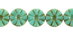 Czech Glass Green Turquoise Picasso Flower Window Coin 12mm