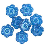 Czech Glass Matte Capri Blue AB Wild Rose Coin 14mm