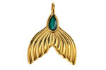 24K Gold (plated) Transparent Emerald Enamel Mermaid Tail Focal 24x30mm