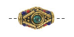 Nepalese Brass w/ Turquoise,Lapis, & Coral Ornate Rice Bead 22-24x15mm