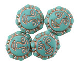 Czech Glass Matte Turquoise w/ Platinum Sun Face 18mm