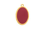 24K Gold (Plated) Cranberry Enamel Oval Focal 16x25mm