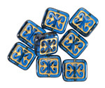 Czech Glass Capri Blue w/ Gold Ornamental Rectangle 11x12mm