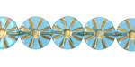 Czech Glass Aquamarine w/ Gold Flower Window Coin 12mm