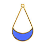 24K Gold (Plated) Transparent Cobalt Blue Resin Openwork Teardrop Focal 24x42mm