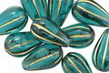 Czech Glass Teal w/ Gold Melon Teardrop 13x8mm